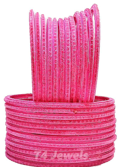 T4 Jewels Velvet Glass Bangles Set On Occasion Of Birthdays, Parties & Functions For Women & Girls- (Pack Of 24) Pink T4 Jewels