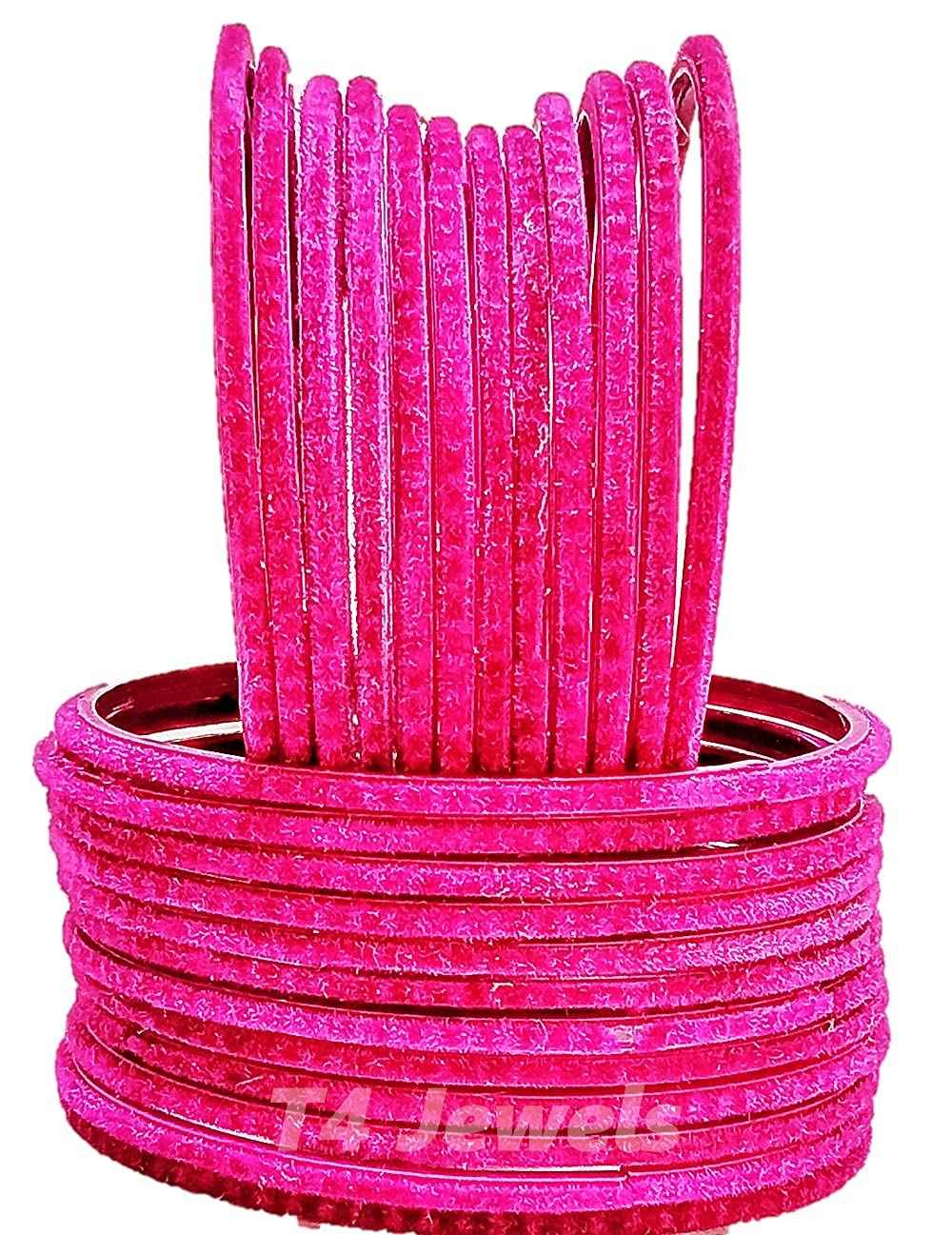 T4 Jewels Velvet Glass Bangles Set On Occasion Of Birthdays, Parties & Functions For Women & Girls- (Pack Of 24) Rani T4 Jewels