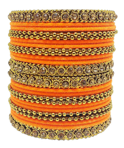 T4 Jewels 18k Gold Plated Celebrity Inspired Zircon Stones & Beads Studded Metal Bangles Set For Women & Girls - 64NO T4 Jewels