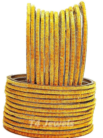 T4 Jewels Velvet Glass Bangles Set On Occasion Of Birthdays, Parties & Functions For Women & Girls- (Pack Of 24) Yellow 2.12 Inches T4 Jewels