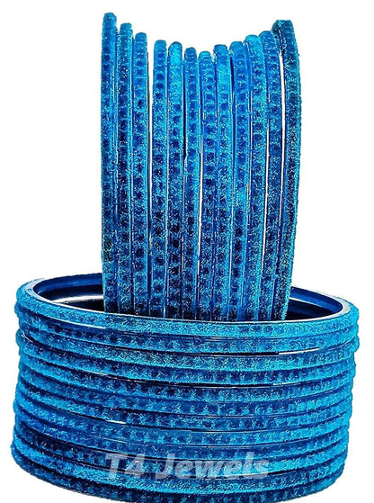 T4 Jewels Velvet Glass Bangles Set On Occasion Of Birthdays, Parties & Functions For Women & Girls- (Pack Of 24) Firozi Colour T4 Jewels