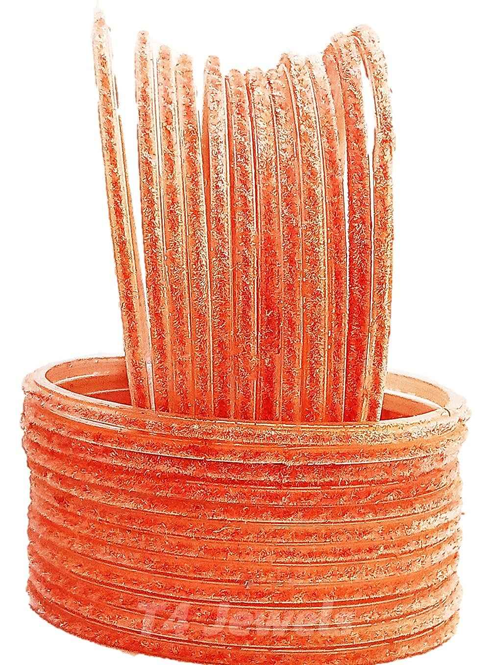 T4 Jewels Velvet Glass Bangles Set On Occasion Of Birthdays, Parties & Functions For Women & Girls- (Pack Of 24) Peach T4 Jewels