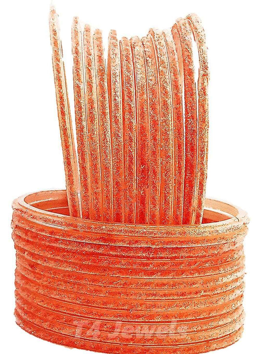 T4 Jewels Velvet Glass Bangles Set On Occasion Of Birthdays, Parties & Functions For Women & Girls- (Pack Of 24) Peach T4 Jewels