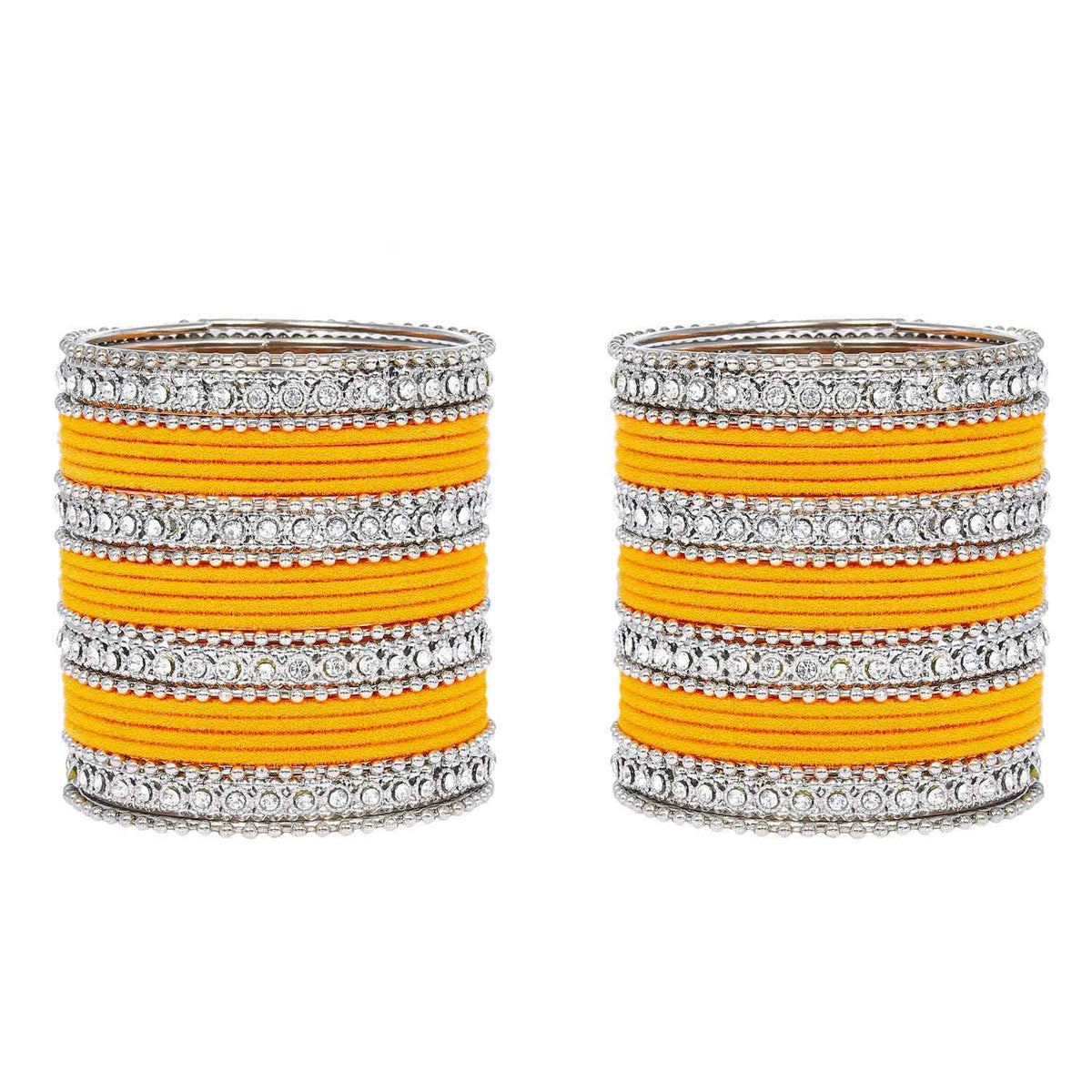 T4 Jewels Silver Plated Glossy Finished Shine Stones Studded Fashion Jewellery Metal Bangles Set For Women & Girls - (Set Of 2 Hands) T4 Jewels