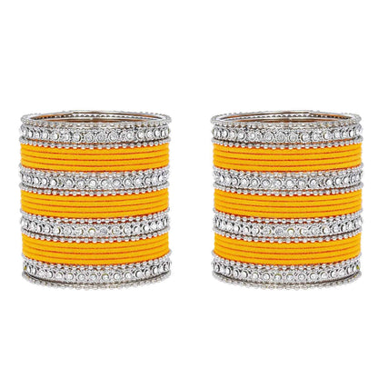T4 Jewels Silver Plated Glossy Finished Shine Stones Studded Fashion Jewellery Metal Bangles Set For Women & Girls - (Set Of 2 Hands) T4 Jewels