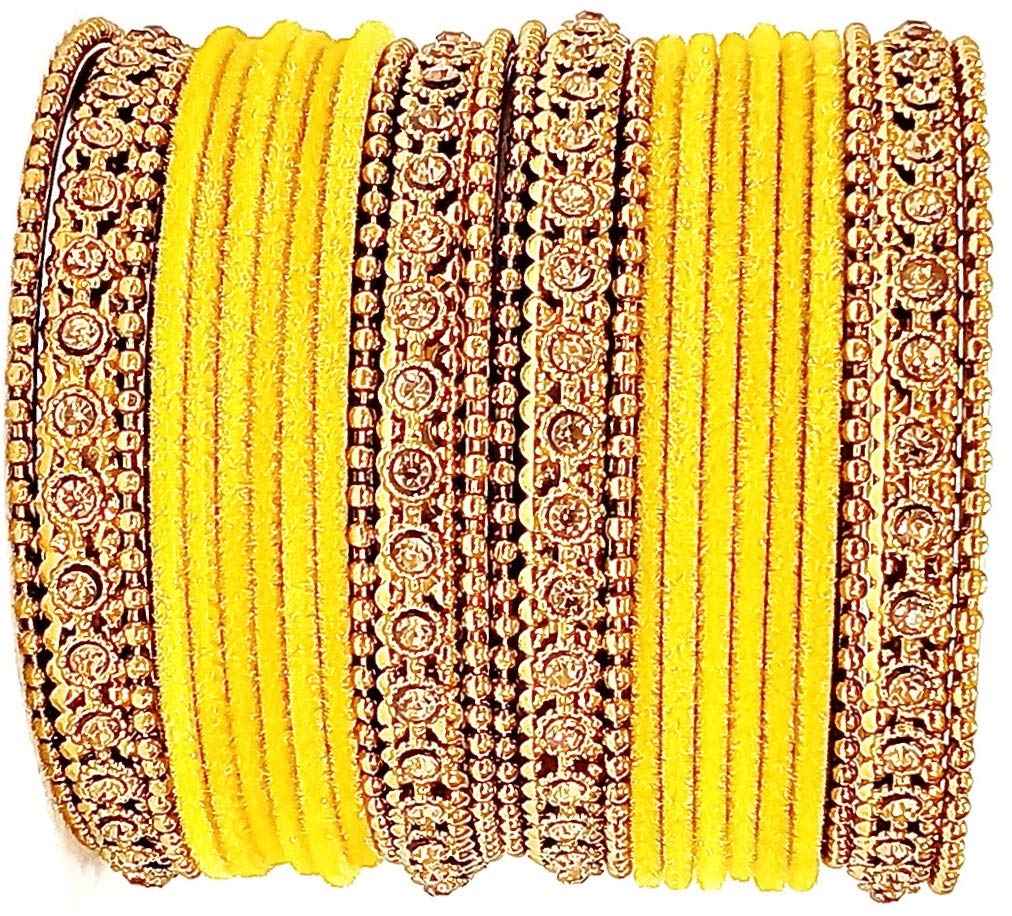 T4 Jewels Gold Plated & Stone Studded Velvet Metal Bangle Set (Wedding Chuda/Diwali Special) For Girls & Women - (Pack Of 24 Bangles) T4 Jewels