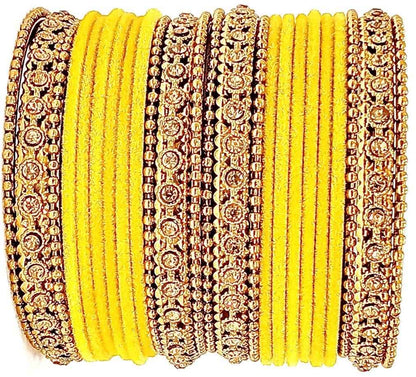 T4 Jewels Gold Plated & Stone Studded Velvet Metal Bangle Set (Wedding Chuda/Diwali Special) For Girls & Women - (Pack Of 24 Bangles) T4 Jewels