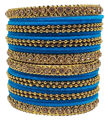T4 Jewels 18k Gold Plated Celebrity Inspired Zircon Stones & Beads Studded Metal Bangles Set For Women & Girls - 64NO T4 Jewels