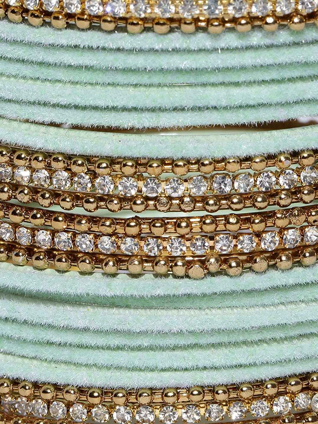 T4 Jewels Gold Plated Stones Studded Zircon Velvet Metal Bangles Set For Women & Girls T4 Jewels