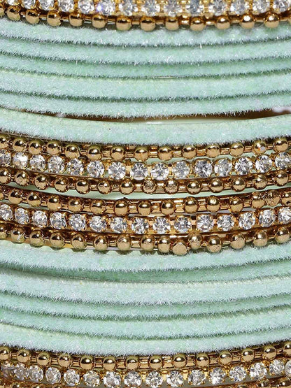 T4 Jewels Gold Plated Stones Studded Zircon Velvet Metal Bangles Set For Women & Girls T4 Jewels