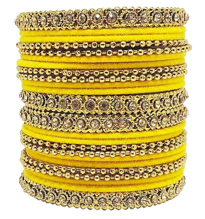 T4 Jewels 18k Gold Plated Celebrity Inspired Zircon Stones & Beads Studded Metal Bangles Set For Women & Girls - 64NO T4 Jewels