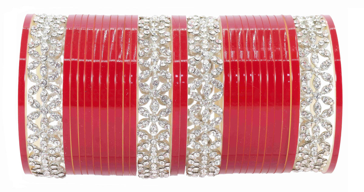 T4 Jewels Stylish Red Chuda Set For Women & Girls with Zircon Diamond Stone | Women's Bangles Chooda | Bridal Chuda Set Design Wedding, Party, Marriage | Fashion Jewellery T4 Jewels