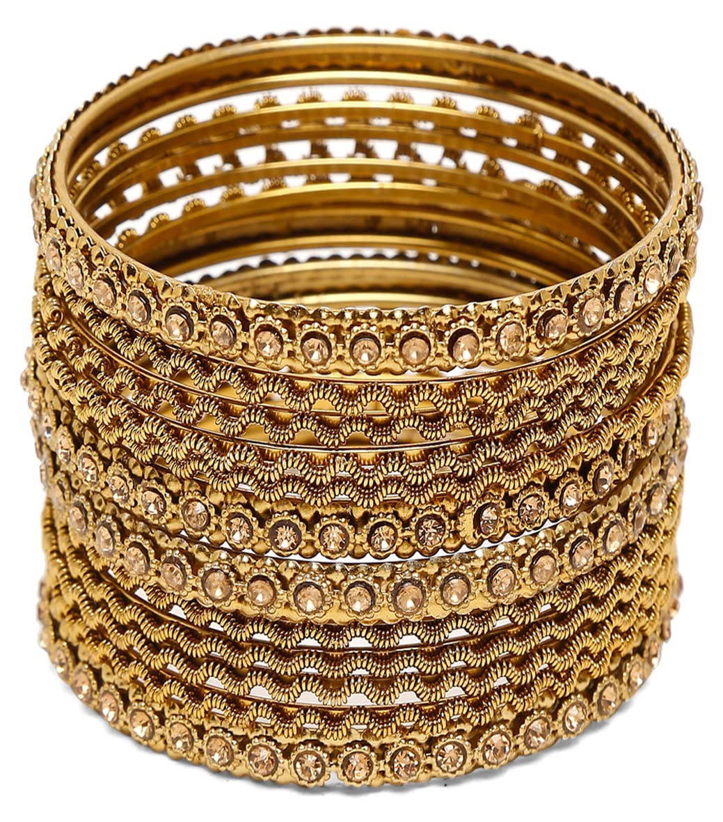 Shining Diva Fashion Latest Antique Gold Plated Stylish Traditional Bangle for Women (Set of 12) 2.6 T4 Jewels