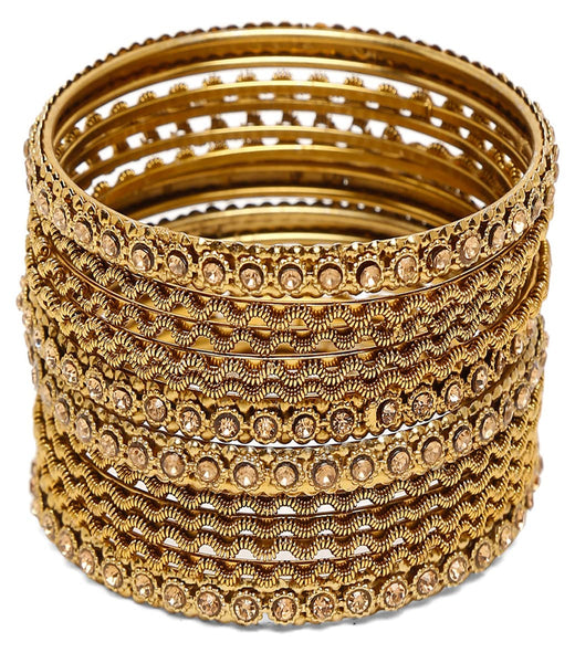 T4 Jewels Latest Antique Gold Plated Stylish Traditional Bangle for Women (Set of 12)