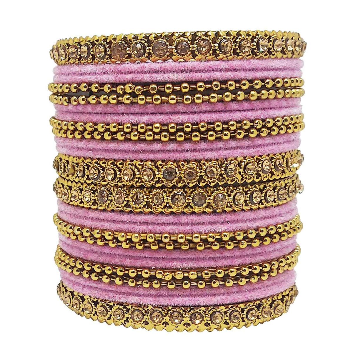 T4 Jewels 18k Gold Plated Celebrity Inspired Zircon Stones & Beads Studded Metal Bangles Set For Women & Girls - 64NO T4 Jewels