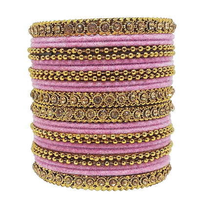 T4 Jewels 18k Gold Plated Celebrity Inspired Zircon Stones & Beads Studded Metal Bangles Set For Women & Girls - 64NO T4 Jewels