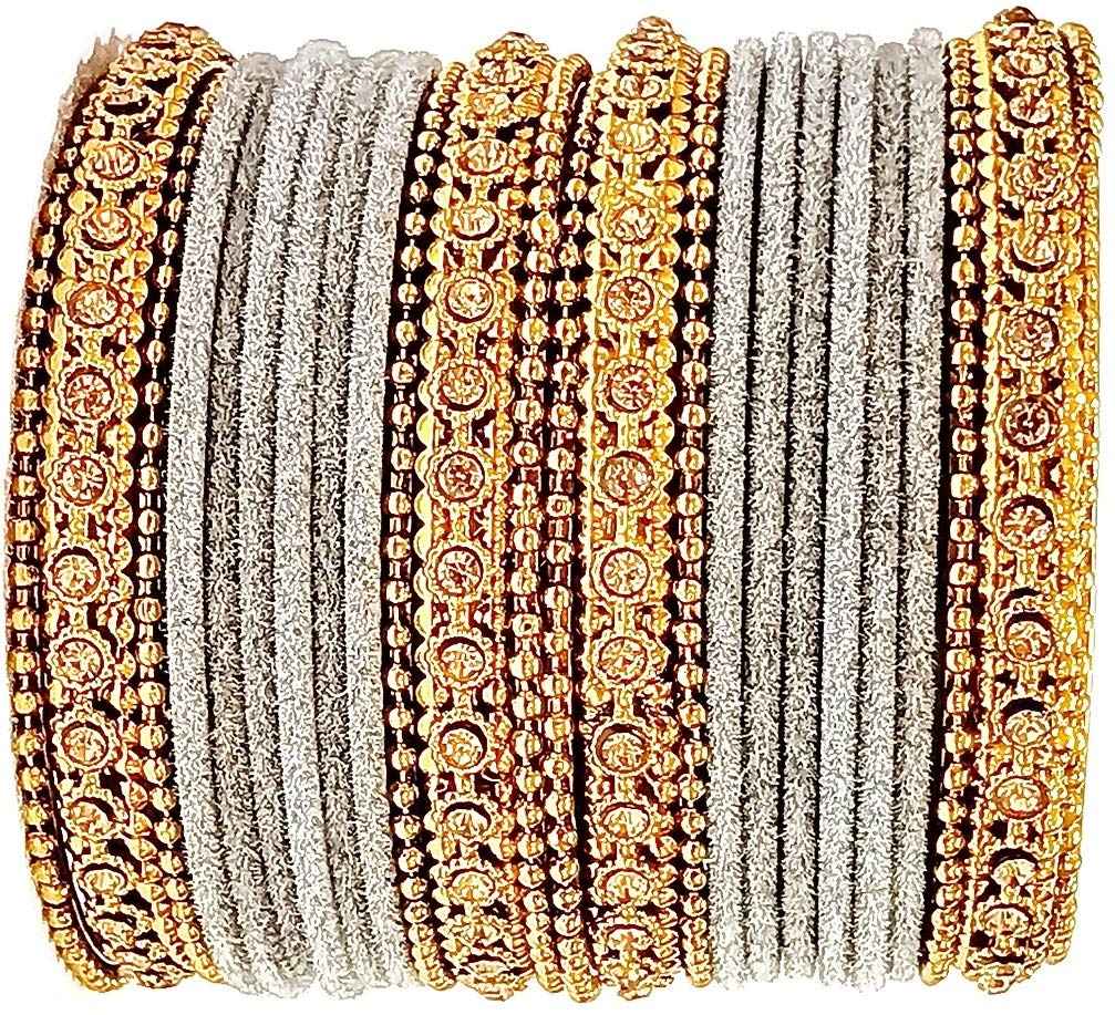 T4 Jewels Gold Plated & Stone Studded Velvet Metal Bangle Set (Wedding Chuda/Diwali Special) For Girls & Women - (Pack Of 24 Bangles) T4 Jewels