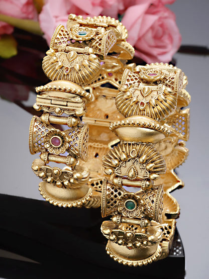 T4 Jewels Set of 2 Antique Gold Plated Rajwadi Bangles For Women T4 Jewels