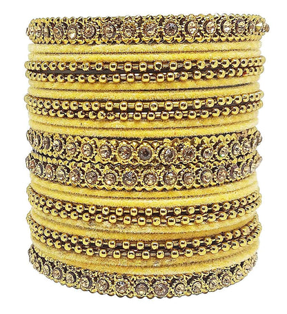 T4 Jewels 18k Gold Plated Celebrity Inspired Zircon Stones & Beads Studded Metal Bangles Set For Women & Girls - 64NO T4 Jewels