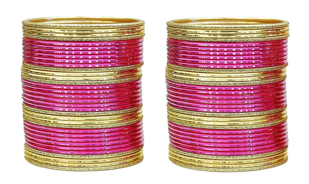 T4 Jewels Beautiful Plane Glossy Finish Metal Multicolours Bangles Set For Women And Girls (Set Of 68) Pink T4 Jewels