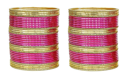 T4 Jewels Beautiful Plane Glossy Finish Metal Multicolours Bangles Set For Women And Girls (Set Of 68) Pink T4 Jewels