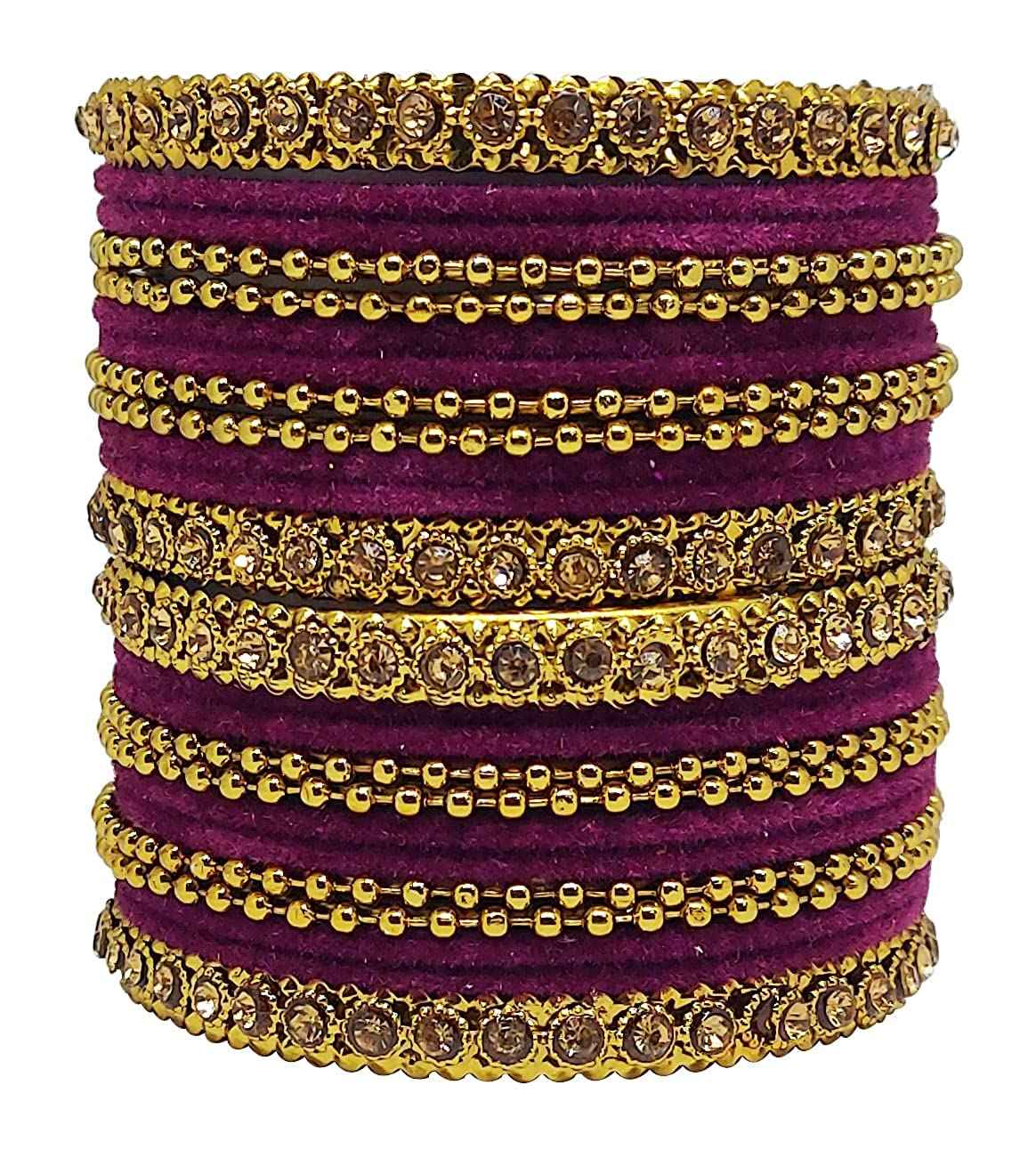 T4 Jewels 18k Gold Plated Celebrity Inspired Zircon Stones & Beads Studded Metal Bangles Set For Women & Girls - 64NO T4 Jewels
