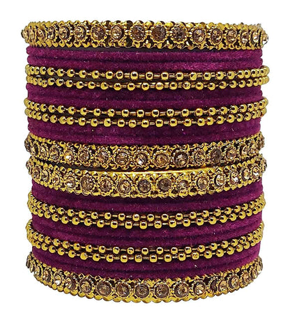 T4 Jewels 18k Gold Plated Celebrity Inspired Zircon Stones & Beads Studded Metal Bangles Set For Women & Girls - 64NO T4 Jewels