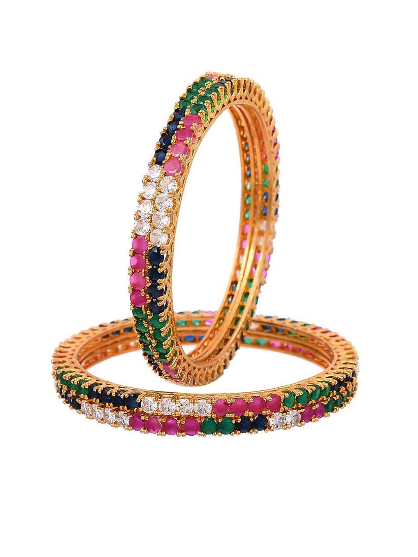 Emerald Sapphire Ruby Diamond Designer Set of 4 Gold Bangles (AD-008)