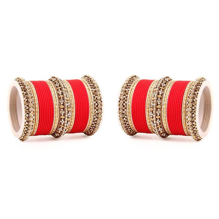 Set of 2 Bridal Matte Textured Bangle Set Red All Bangle Sets T4 Jewels