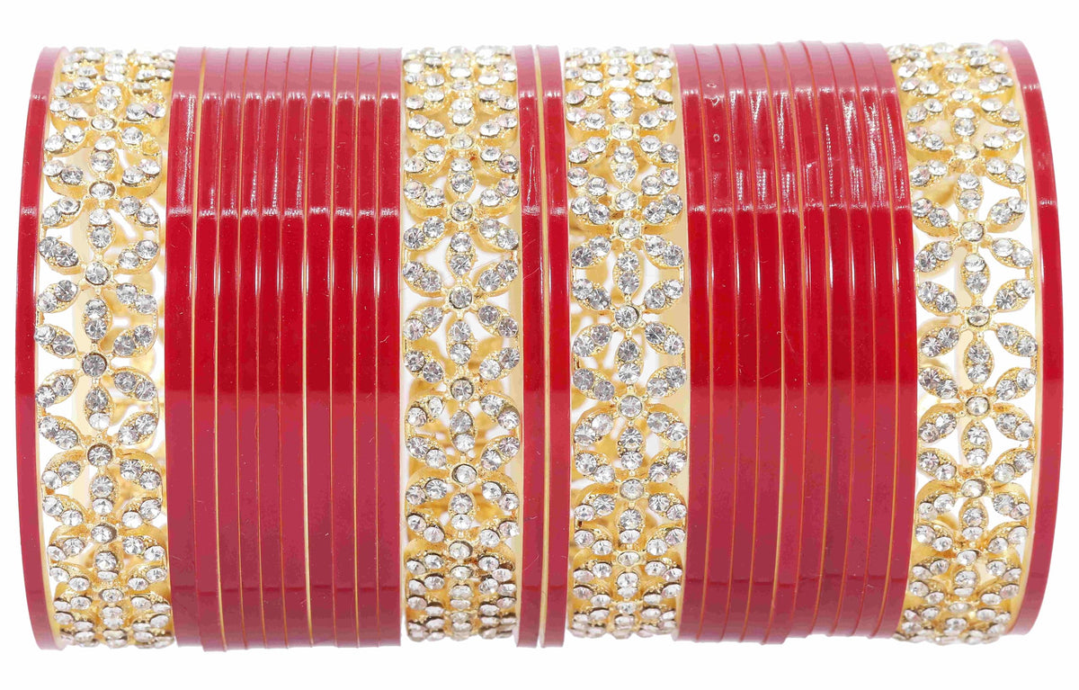 T4 Jewels Stylish Red Chuda Set For Women & Girls with Zircon Diamond Stone | Women's Bangles Chooda | Bridal Chuda Set Design Wedding, Party, Marriage | Fashion Jewellery T4 Jewels