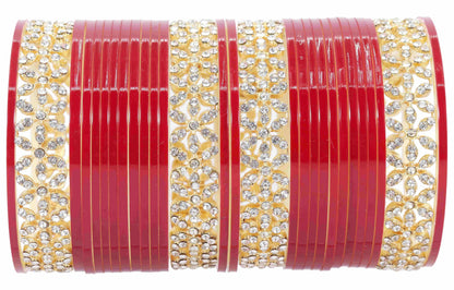T4 Jewels Stylish Red Chuda Set For Women & Girls with Zircon Diamond Stone | Women's Bangles Chooda | Bridal Chuda Set Design Wedding, Party, Marriage | Fashion Jewellery T4 Jewels