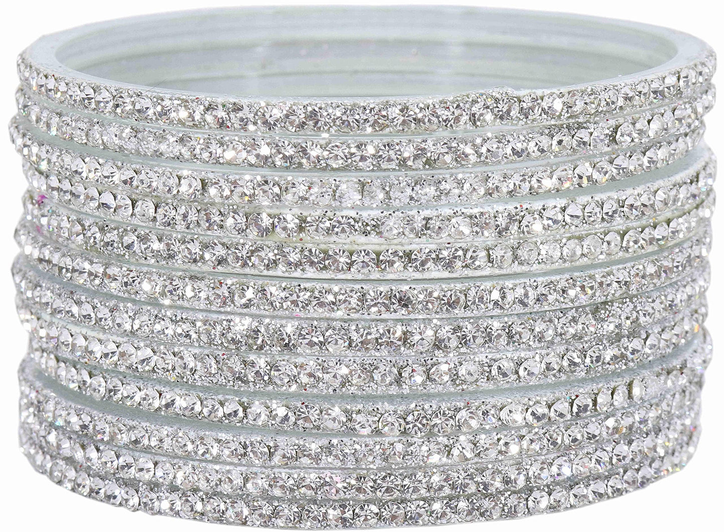 T4 Jewels Stylish Glass Diamond Bangles Set For Women & Girls | White Stone Bangles | Bangles For Women Glass | Bangles For Wedding, Party, Function, Daily use | Kanch ki Chudiyan- Set of 12