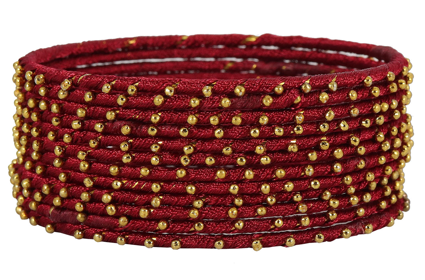 T4 Jewels Non-Precious Metal with Silk thread and Linked with Ball stone Glossy Finished Bangle Set For Women and Girls