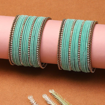 ZENEME Gold-Plated Matte Finish Velvet White American Diamonds Studded Bangles Set Of 36 For Girls and Women T4 Jewels