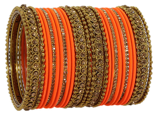 NMII Metal With Zircon Gemstone Studded Glossy Finished Traditional Bangle set for Women and Girls