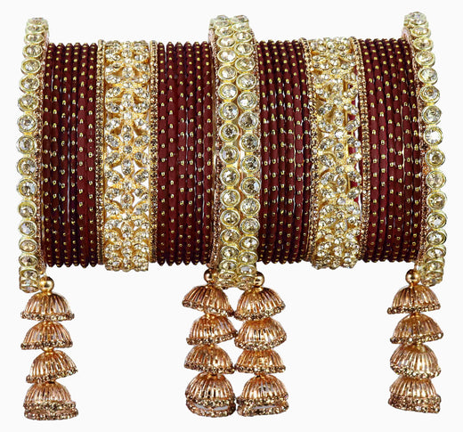 T4 Jewels Metal Bangles Latkan Chuda Set with American Diamond, Zircon Stone & Polka Dots | Dulhan Chuda Set Wedding | Punjabi Chuda | Chooda Bangles- Set of 38