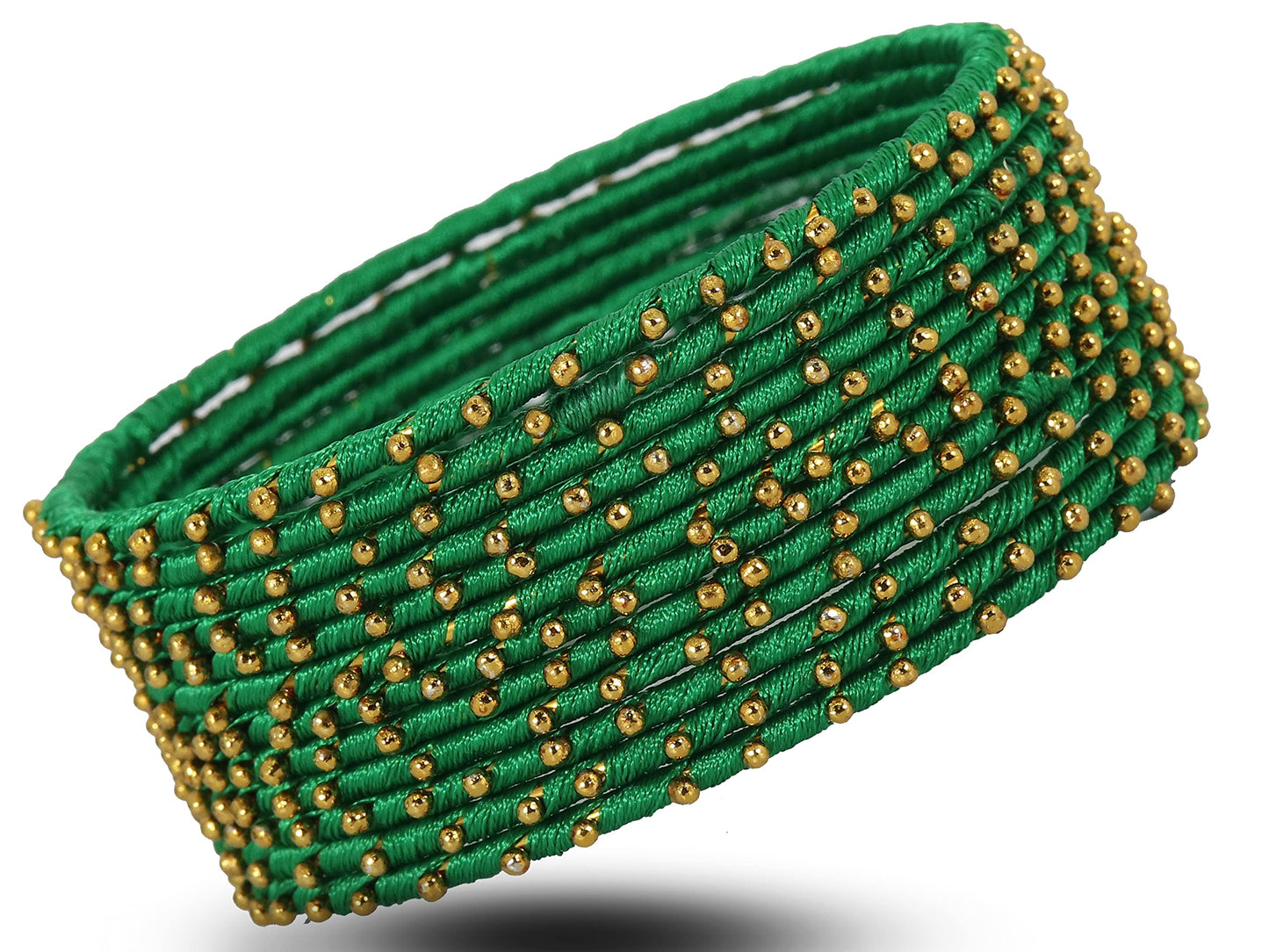 T4 Jewels Non-Precious Metal with Silk thread and Linked with Ball stone Glossy Finished Bangle Set For Women and Girls