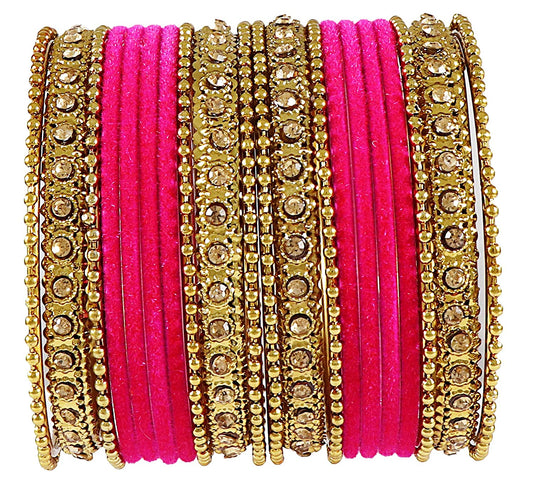 T4 Jewels Velvet Metal Bangle Set (Pack Of 20)