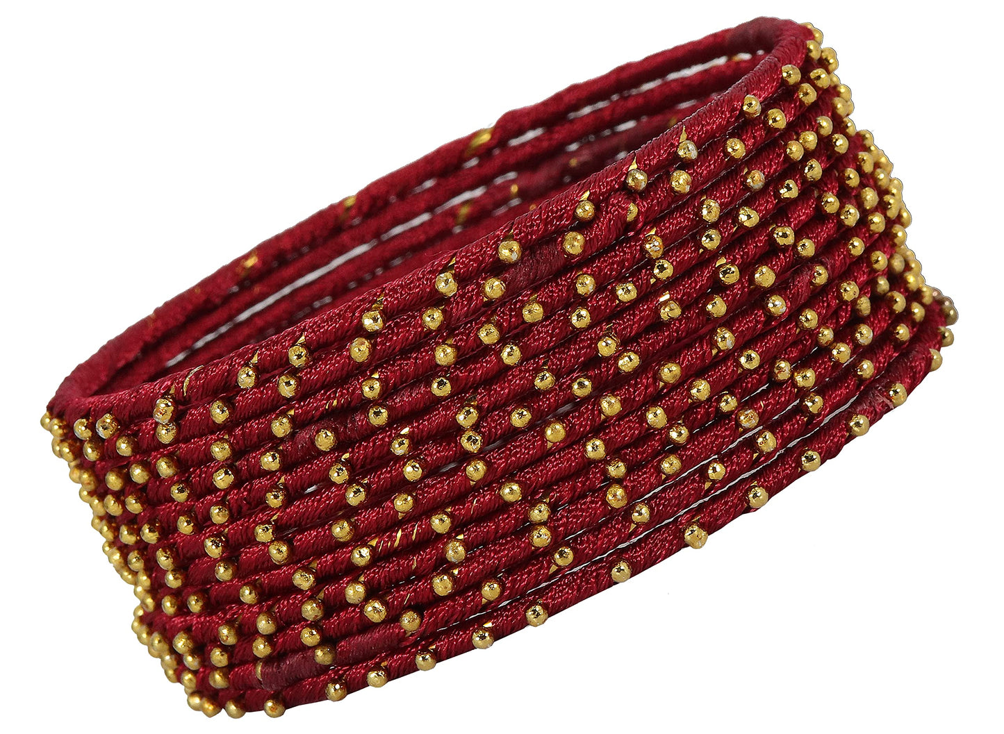 T4 Jewels Non-Precious Metal with Silk thread and Linked with Ball stone Glossy Finished Bangle Set For Women and Girls