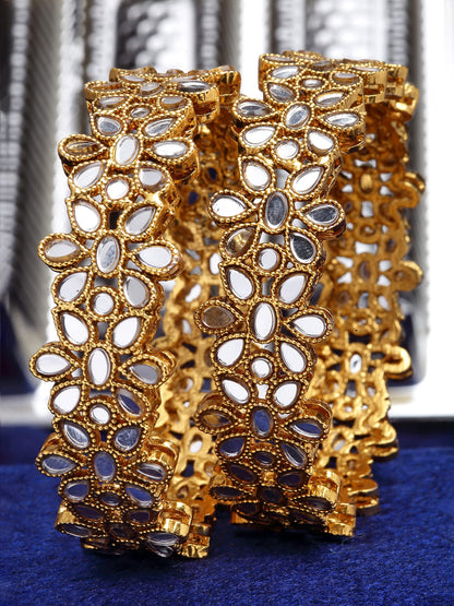 T4 Jewels Antique Gold Plated Set of 2 Mirror Studded Bangles for Women T4 Jewels