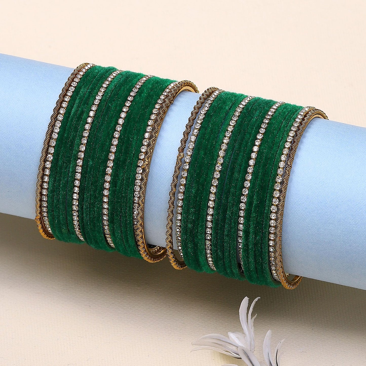ZENEME Gold-Plated Matte Finish Velvet White American Diamonds Studded Bangles Set Of 36 For Girls and Women T4 Jewels