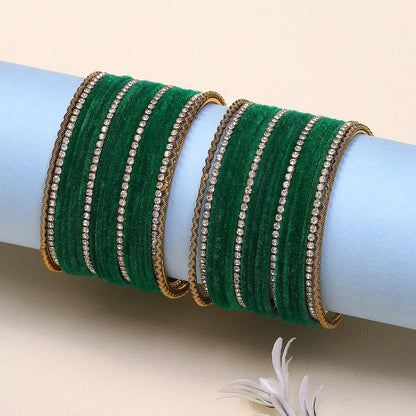 ZENEME Gold-Plated Matte Finish Velvet White American Diamonds Studded Bangles Set Of 36 For Girls and Women T4 Jewels