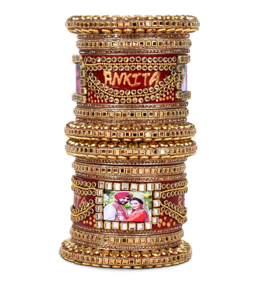 T4 Jewels Plastic Traditional I Photo and Name (Personalise) Chuda Women Fashion Designer Plastic Kada Designer Stone Chura Base Glittery Designing Embroidry Women Fashion Designing Kada For Women And Girls Bangle Chura
