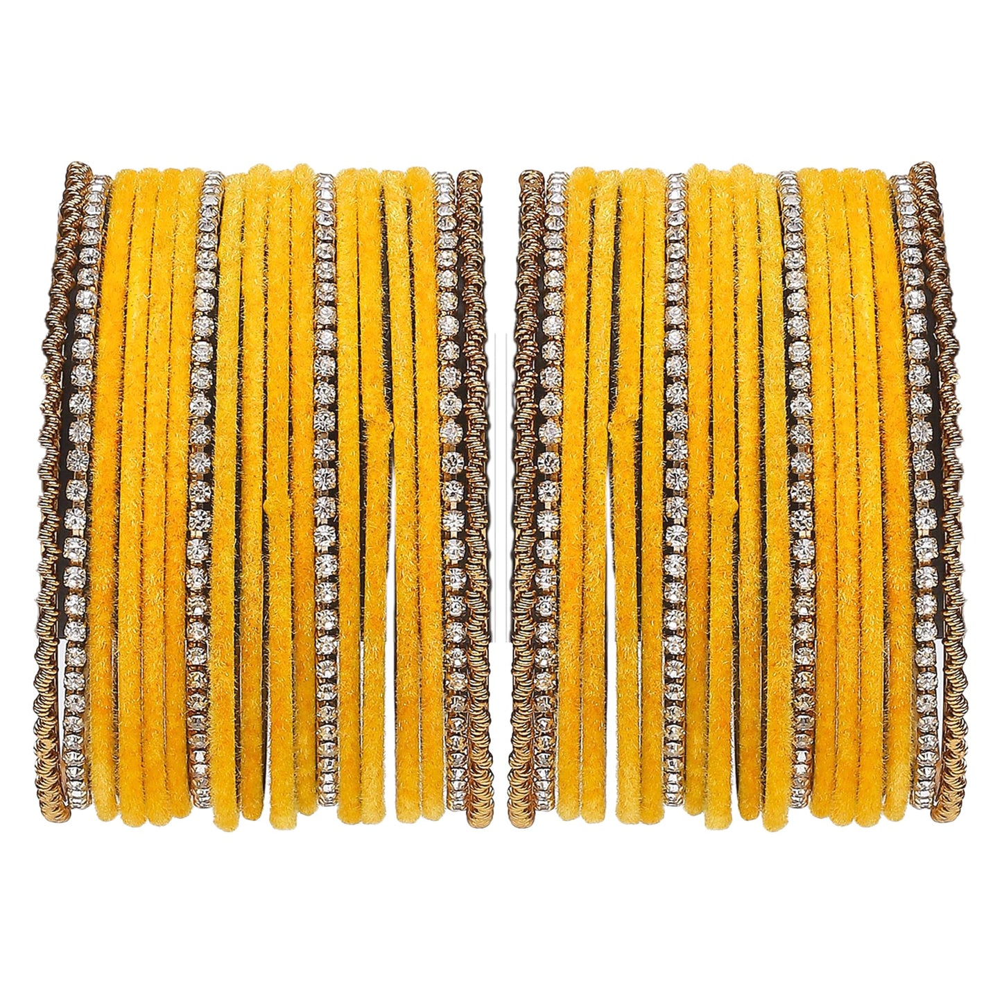 ZENEME Gold-Plated Matte Finish Velvet White American Diamonds Studded Bangles Set Of 36 For Girls and Women Yellow T4 Jewels