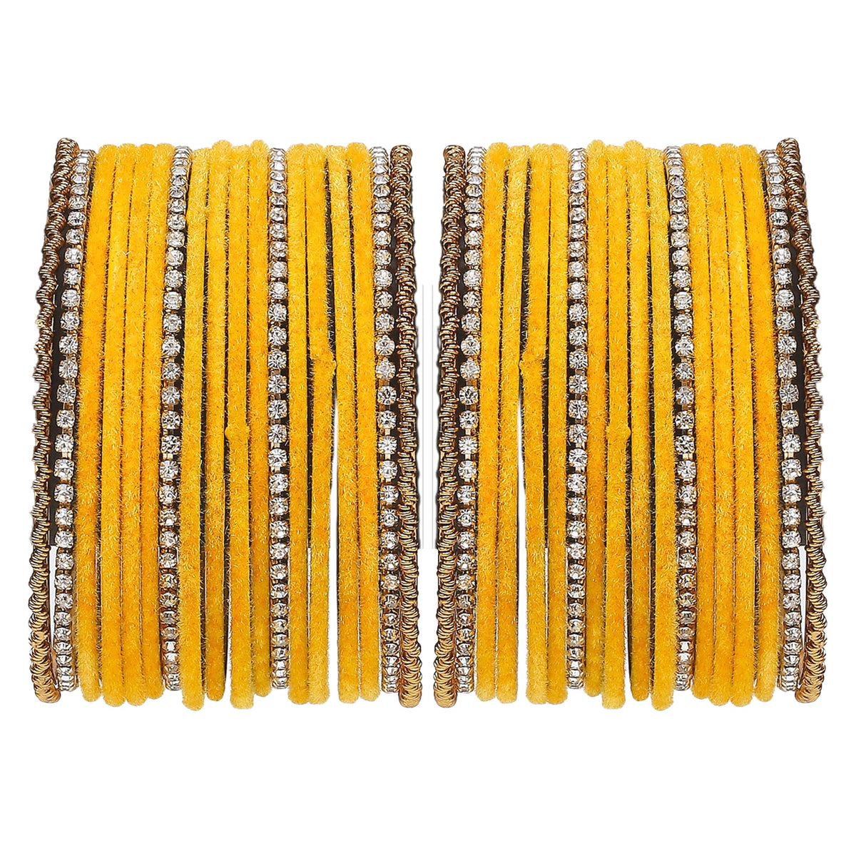 ZENEME Gold-Plated Matte Finish Velvet White American Diamonds Studded Bangles Set Of 36 For Girls and Women Yellow T4 Jewels