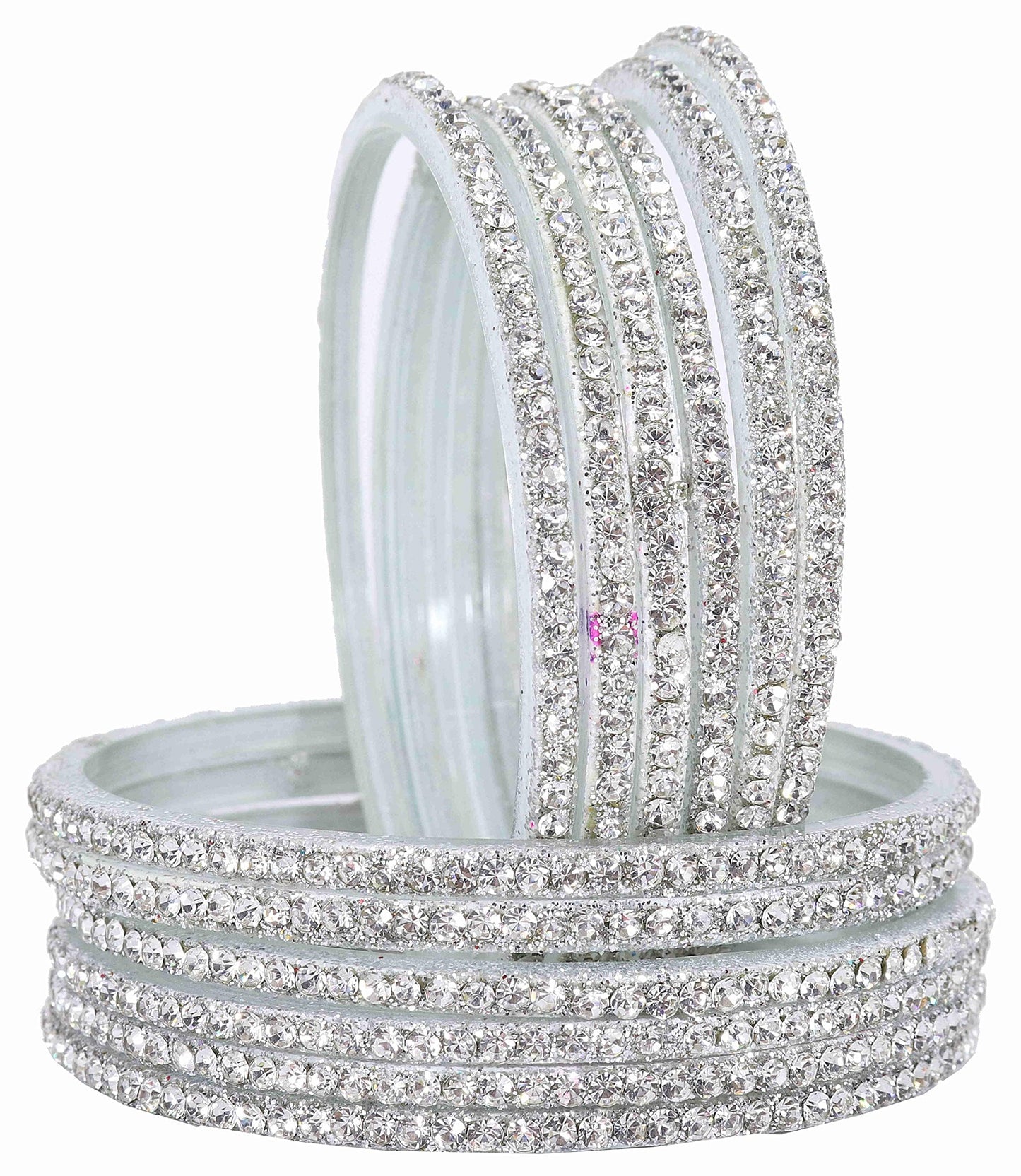 T4 Jewels Stylish Glass Diamond Bangles Set For Women & Girls | White Stone Bangles | Bangles For Women Glass | Bangles For Wedding, Party, Function, Daily use | Kanch ki Chudiyan- Set of 12