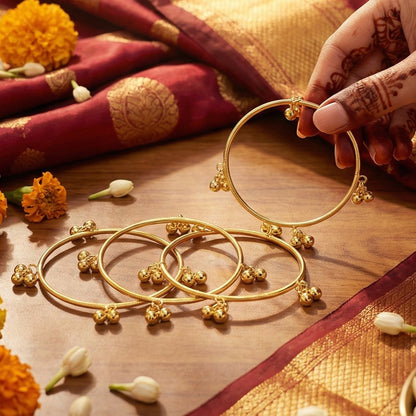 Premium Gold-Plated Ghungroo Bangles with Musical Charms (Set of 4)