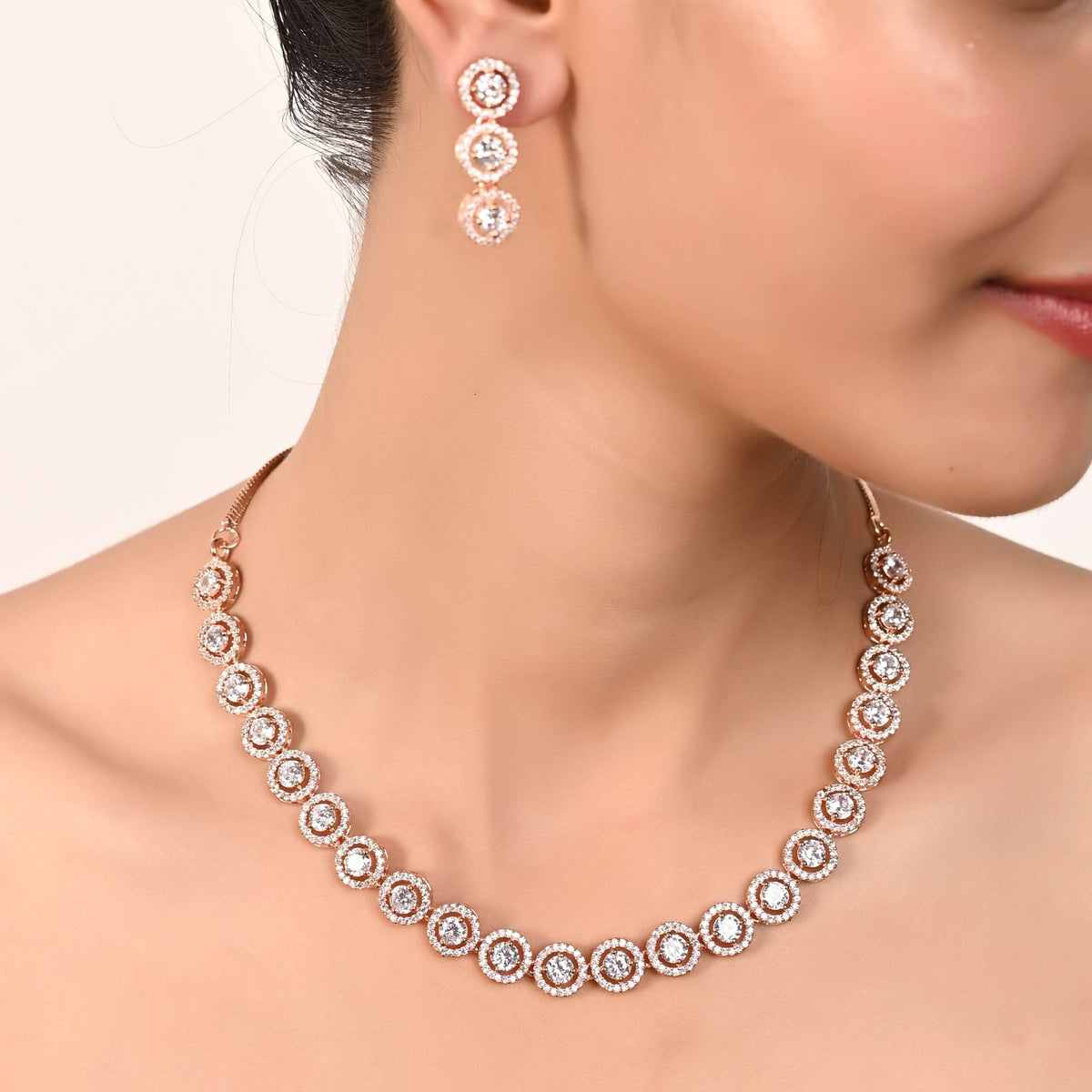Be the Center of Attention with this Handcrafted CZ Necklace Set T4 Jewels