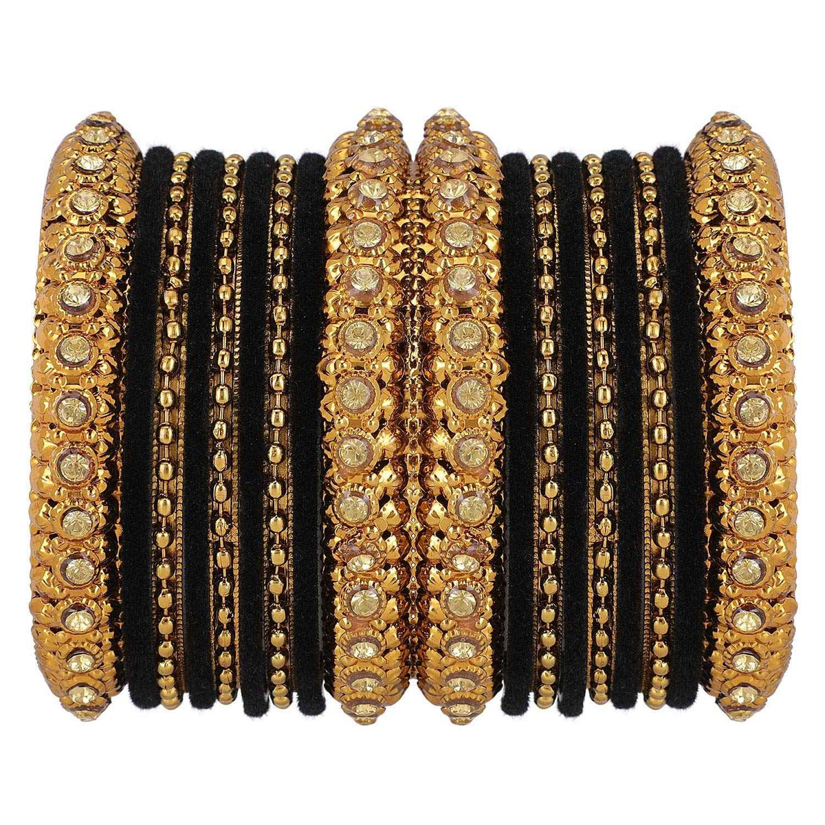 T4 Jewels Golden Color Bangles With Velvet Bangles - 2NO. Black Pack Of 2 All Bangle Sets T4 Jewels