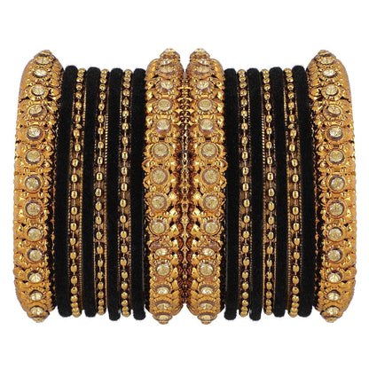 T4 Jewels Golden Color Bangles With Velvet Bangles - 2NO. Black Pack Of 2 All Bangle Sets T4 Jewels